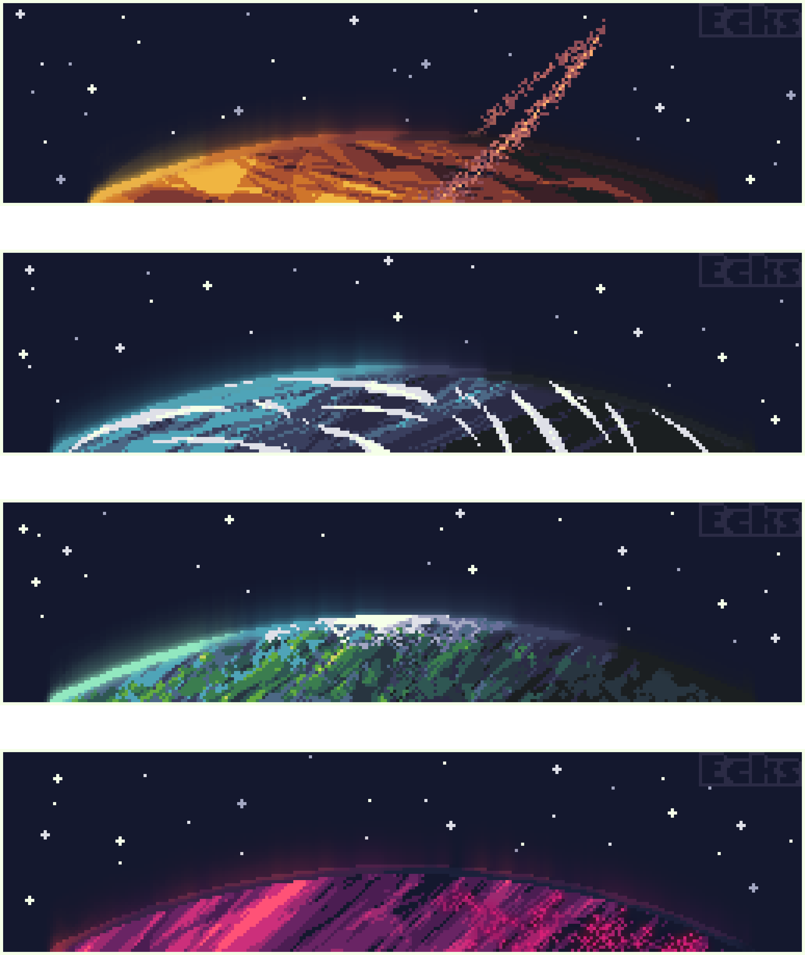 A collection of 4 pieces, all depicting different planets from orbit in the Star Wars universe