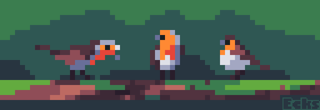 Three robins sitting on a branch